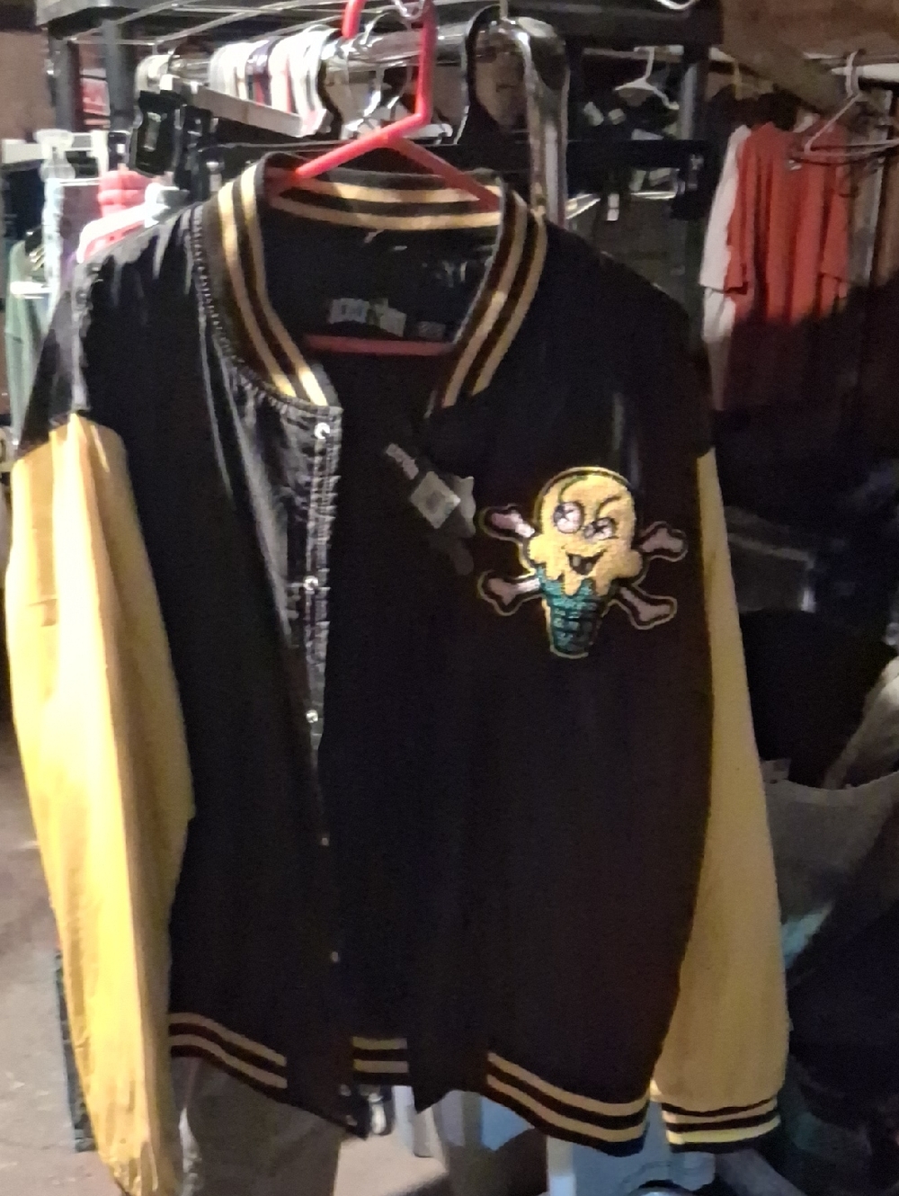 Icecream Black and Yellow Striped-Trim Varsity Jacket